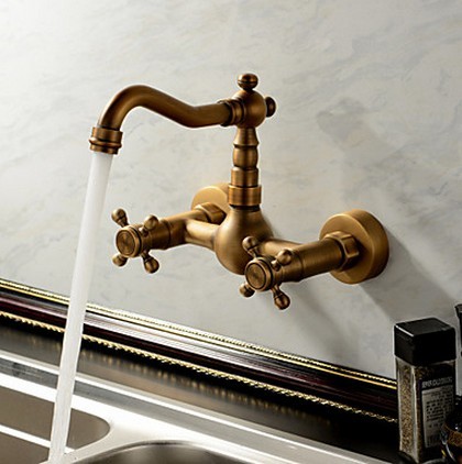 antique inspirée robinet de cuisine - fixation murale (finition laiton antique) F0415E