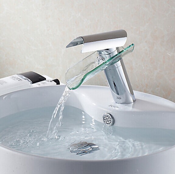 Moderne design en verre bec cascade lavabo robinet F0814