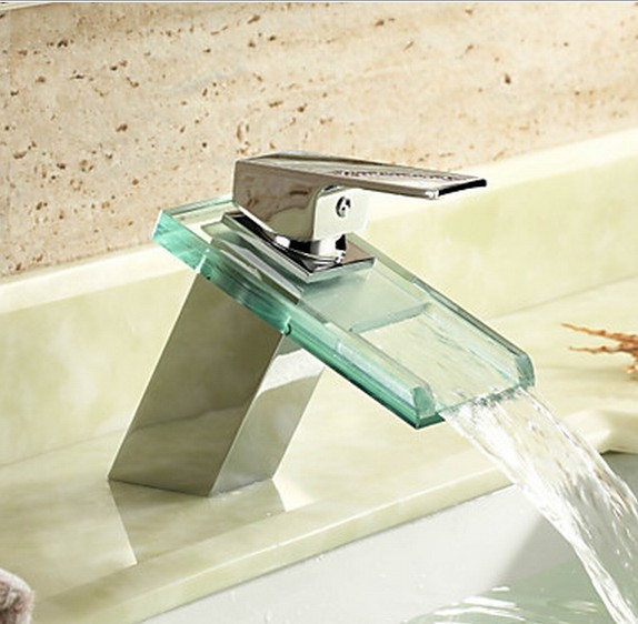 salle de bains cascade robinet évier avec bec verseur en verre (finition chromée) F0818 - Cliquez sur l'image pour la fermer