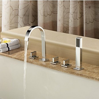 robinet de baignoire en laiton contemporaine avec douche à main - fini chrome - Cliquez sur l'image pour la fermer