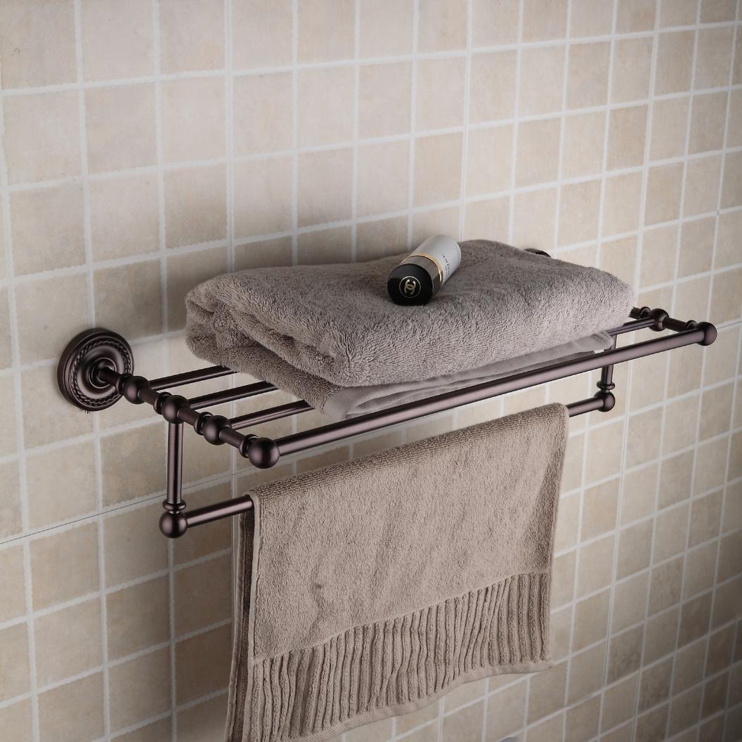 Bronze huilé Laiton 24 pouces Salle de bains étagère avec porte-serviettes ORB1004