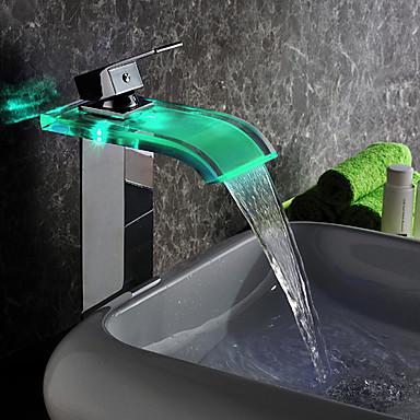 Cascade LED contemporain hydroélectrique verre Puissance grand lavabo robinet T0822HF