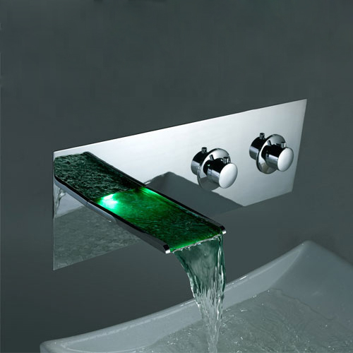 Couleur contemporain LED changeant Deux poignées cascade généralisée robinetterie de l'évier de salle de bains T8001F - Cliquez sur l'image pour la fermer