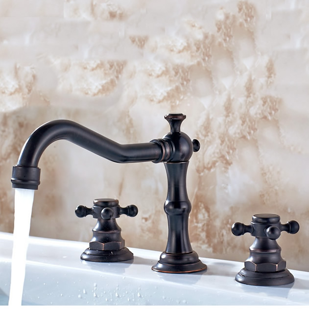 Style vintage Bronze huilé Finition double poignées en laiton lavabo robinet TP0477OR - Cliquez sur l'image pour la fermer
