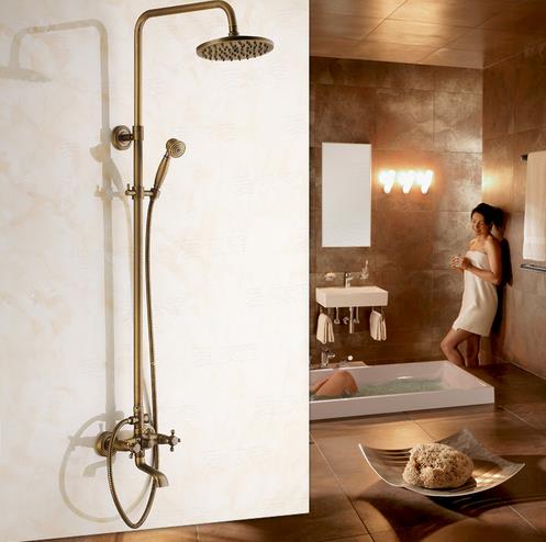 laiton antique baignoire robinet de douche avec pomme de douche 8 pouces + douche à main SA003 - Cliquez sur l'image pour la fermer