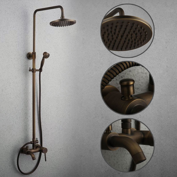 Antique bronze huilé bain-douche Robinet avec douche 8 pouces + douche à main TSA004