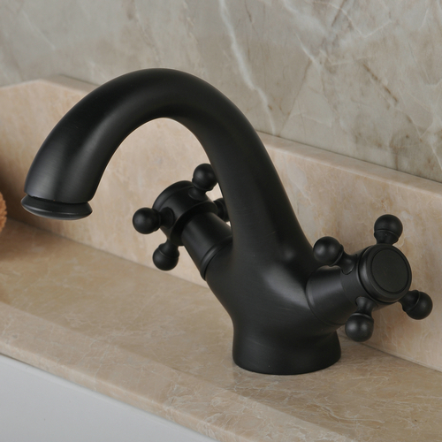 Style Traditionnel huilé Finition Bronze Deux poignées Robinet lavabo R0401-1B