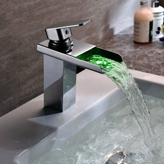 Poignée en laiton massif contemporaine LED simple Salle de bain évier cascade robinet chromé - Cliquez sur l'image pour la fermer