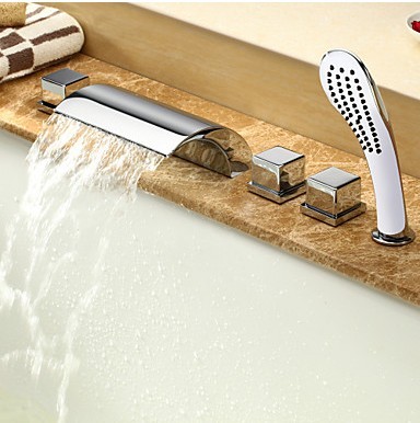 Robinet de baignoire Style contemporain à cascade avec douche à main - finition Chrome - Cliquez sur l'image pour la fermer