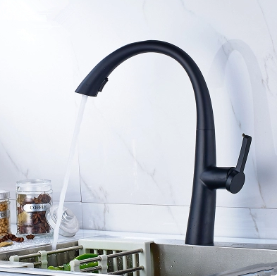 Antiquité Brass Noir Mat Imprimé Robinet de Cuisine Rétractable FA283B