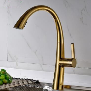 Antiquité Brass Golden Imprimé Robinet de Cuisine Rétractable FA283G