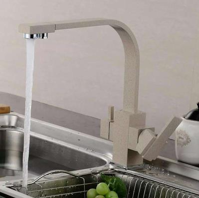 Square Corps Tube de Plats Beige Laque Trois Cours D'eau Potable Robinet évier de Cuisine FA300W