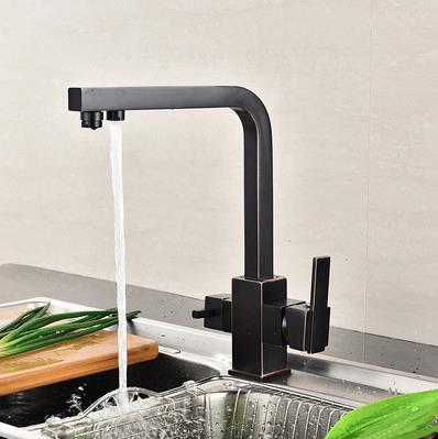 Bronze Noir Brass Aucune Coloration Trois Cours L'eau Potable Robinet de Cuisine FA305B - Cliquez sur l'image pour la fermer