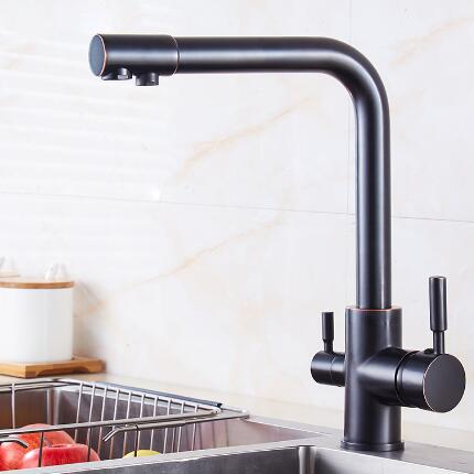 Bronze Noir Brass Trois Cours L'eau Potable Robinet évier de Cuisine FAB0339