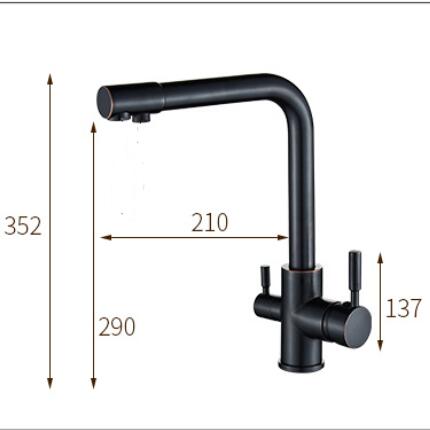 Bronze Noir Brass Trois Cours L'eau Potable Robinet évier de Cuisine FAB0339