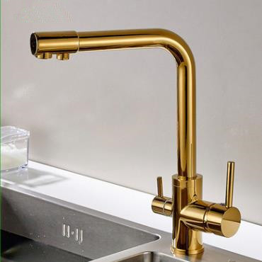 Antiquité Golden Imprimé Trois Cours L'eau Potable Robinet évier de Cuisine FG0172