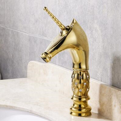 Antique Robinet Spécialement Conçus Licorne Golden Mélangeur Lavabo Cuivres Seul Manche FG0298