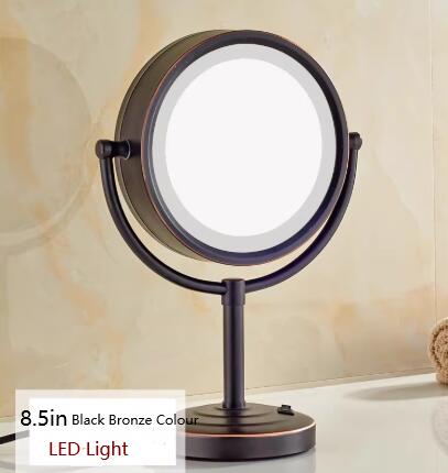 LED noir miroir de couleur bronze, miroir de maquillage créatif en métal double face de bureau de salle de bain MB160