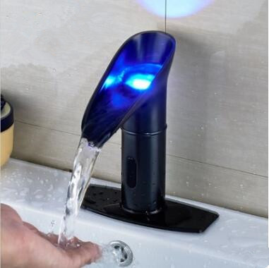 Automatique de Laiton à L'ancienne Seul Bronze Noir LED Libre Lavabo Robinet R0330B