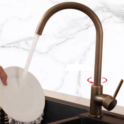 Robinet De Cuisine Et De Lavabo Vintage Pivotant Antique Bronze Couleur Cuivre Pur RA0218