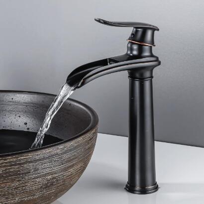 Robinet de salle de bain noir cascade - Robinet de lavabo haut rétro - Robinetterie de lavabo en laiton - Robinet de salle de bain à levier unique - Antique ORB pour salle de bain RB0115