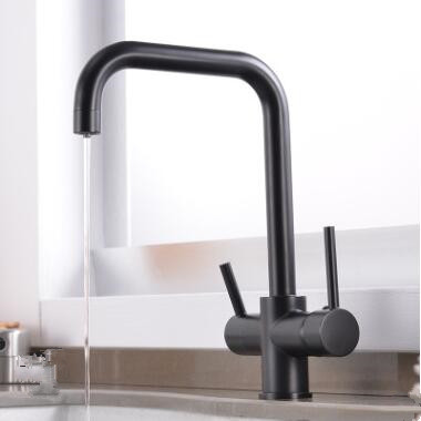 Brass Noir Imprimé Trois Cours L'eau Potable Robinet de Cuisine RB0145