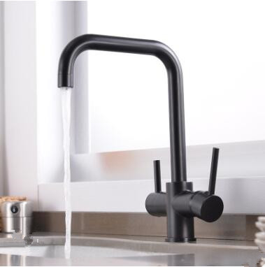 Brass Noir Imprimé Trois Cours L'eau Potable Robinet de Cuisine RB0145