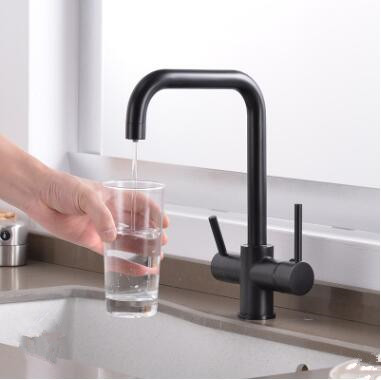 Brass Noir Imprimé Trois Cours L'eau Potable Robinet de Cuisine RB0145