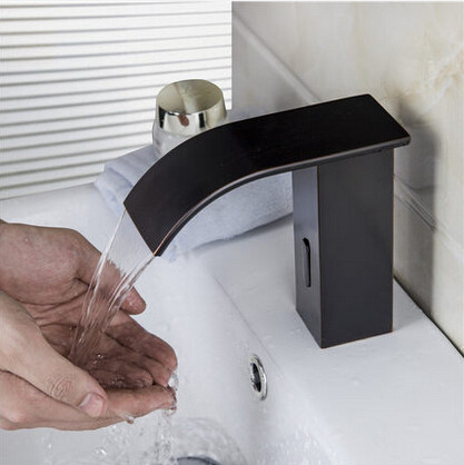 Antiquité Brass Bronze Noir Lavabo Exonération Cascade Automatique Robinet RB0722 - Cliquez sur l'image pour la fermer