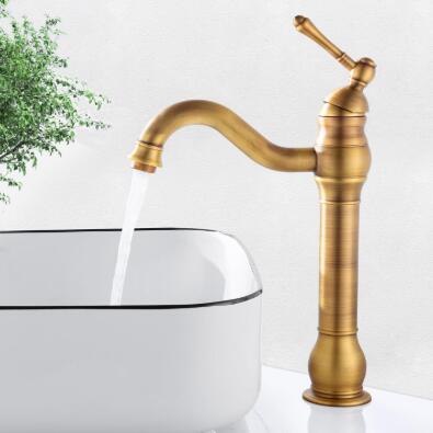 Robinet Salle Bain Haut Peut Pivoter à 360 °Mitigeur de Lavabo, Robinet de Lavabo Rétro pour Salle de Bain, Laiton Antique
