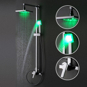 Robinet de Douche Couleur changeante avec Conduit 8 pouces Pomme de Douche + Douche à Main - Cliquez sur l'image pour la fermer