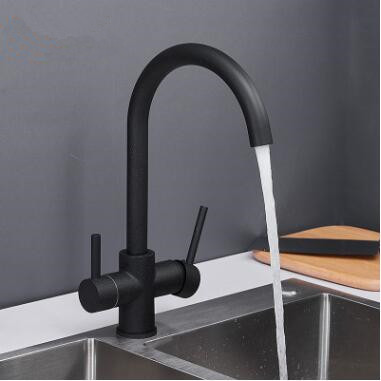 Brass Noir Avec Blanc Finir Trois Cours L'eau Potable Robinet de Cuisine T0144B