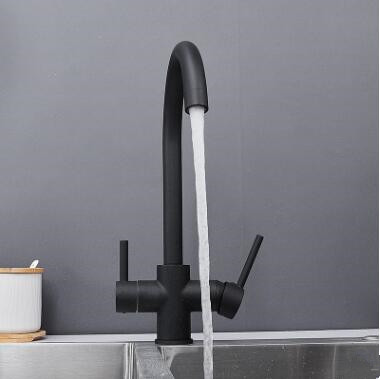 Brass Noir Avec Blanc Finir Trois Cours L'eau Potable Robinet de Cuisine T0144B