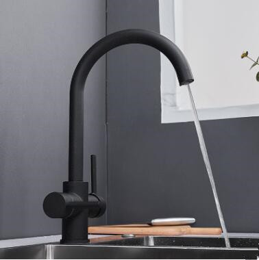 Brass Noir Avec Blanc Finir Trois Cours L'eau Potable Robinet de Cuisine T0144B