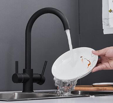 Brass Noir Avec Blanc Finir Trois Cours L'eau Potable Robinet de Cuisine T0144B - Cliquez sur l'image pour la fermer