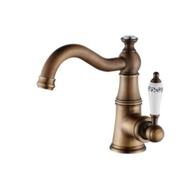 Robinet de Bassin en Laiton Antique Poignée en Céramique Mélangeur Robinetterie Vasque T0145A