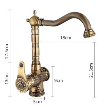 Antiquités Laiton Classique Sculpté Rotatif Mélangeur Robinet de Salle de Bain T0298A