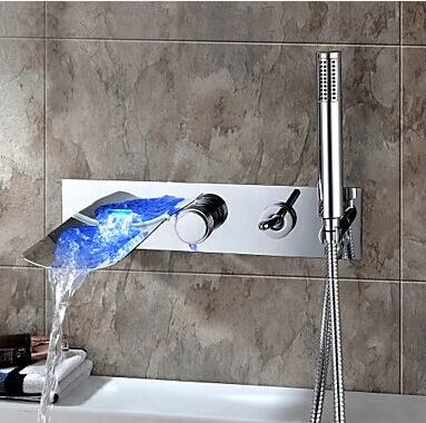 finition chromée couleur changeante mural robinet de baignoire avec douche à main