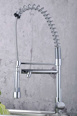 Laiton massif printemps robinet de cuisine avec deux becs finition chromée T0783-2