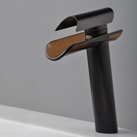 Bronze huilé robinet cascade salle de bains d'évier avec bec en verre T0814HB - Cliquez sur l'image pour la fermer