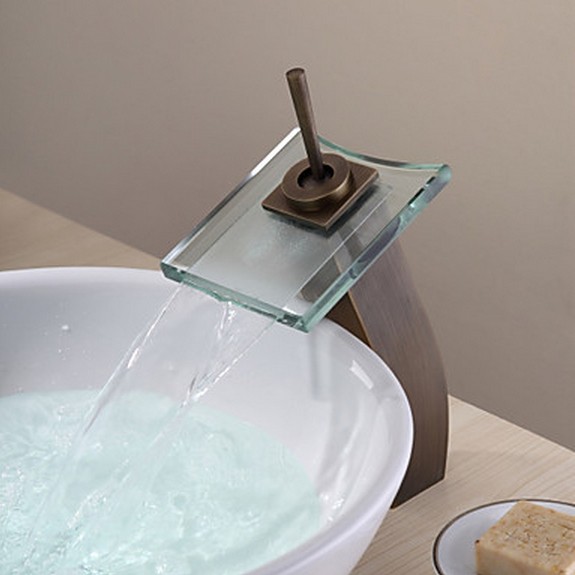 Waterfall antique robinet de lavabo avec bec en verre hauteur T0815AH