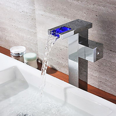 Poignée fini chrome simple changement de couleur LED cascade lavabo robinet Grand T0828HF