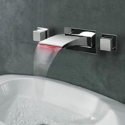 Répandue Wall Mount Cascade 3 couleurs LED de bain robinetterie de l'évier T1065 - Cliquez sur l'image pour la fermer