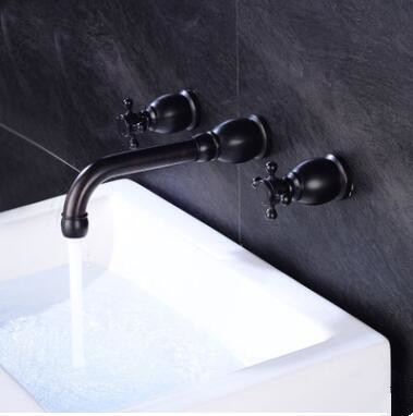 Laiton Noir Ancien Mural Deux poignées. Robinet D'évier de Salle de Bain T1808B