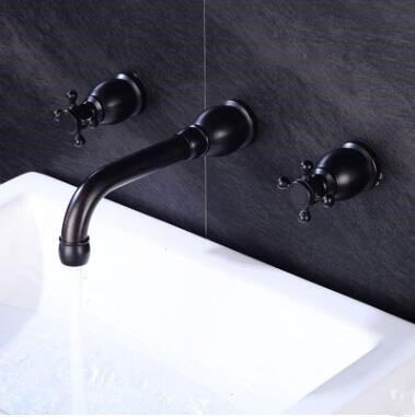Laiton Noir Ancien Mural Deux poignées. Robinet D'évier de Salle de Bain T1808B