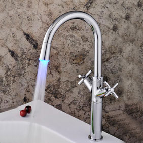 LED Centerset contemporain Chrome robinet de cuisine Grand T1894F