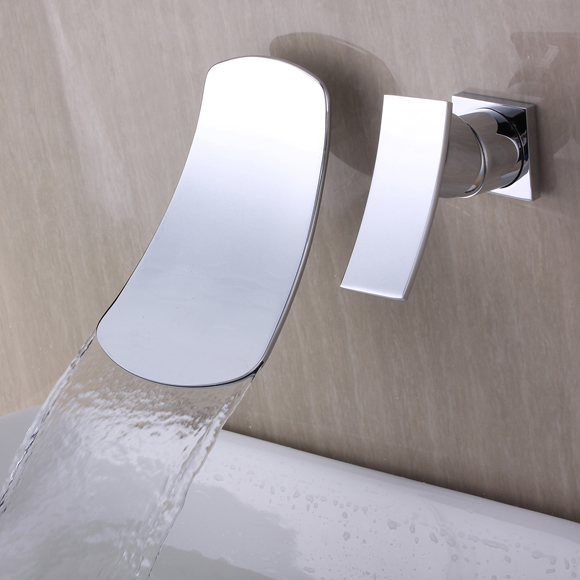 Cascade Chrome Wall Mount contemporaine en acier inoxydable Lavabo Robinet T6015B - Cliquez sur l'image pour la fermer