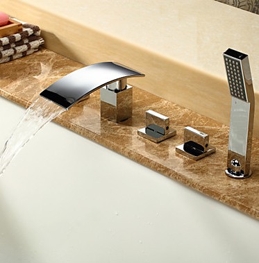 Contemporaine robinet de baignoire cascade avec douche à main, fini chrome T6017