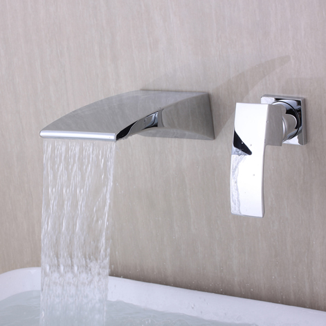 Fixé au mur contemporain Cascade Finition Chrome Lavabo Robinet T6037