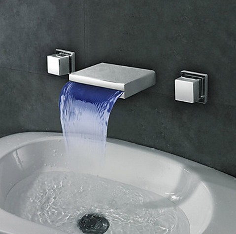 Répandue Wall Mount Cascade 3 couleurs LED de bain robinetterie de l'évier T8041 - Cliquez sur l'image pour la fermer